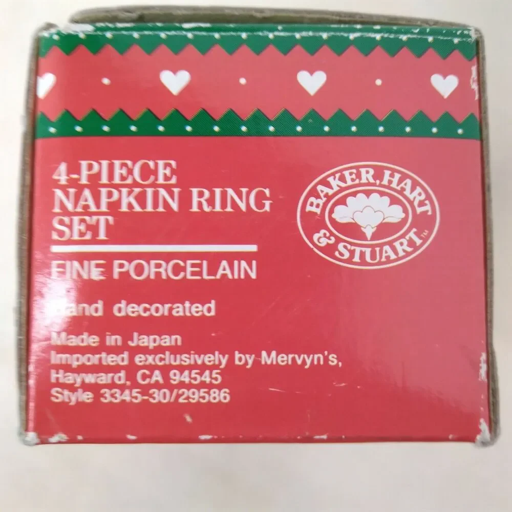 Napkin Ring Set Christmas Japan Porcelain Holly Berry Leaves Hand Decorated